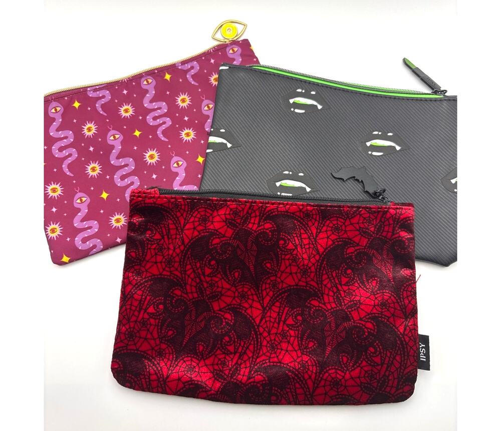 IPSY Makeup / Small Cosmetic Glam Bags Set of 3 Assorted Halloween Designs NEW